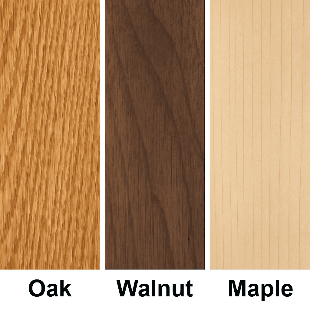 Comparison Of Oak, Walnut, And Maple Wood Grain Patterns