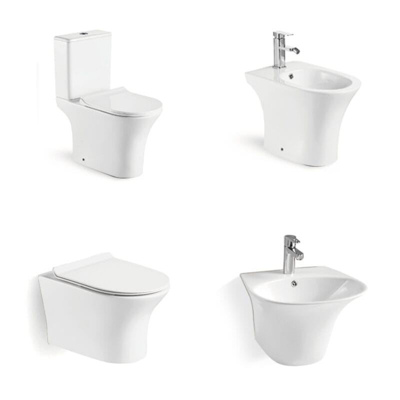 Contemporary Bathroom Combo Ce Certified Floor Standing Toilet, Wall Bidet & Wall Hung Basin For Luxury Homes