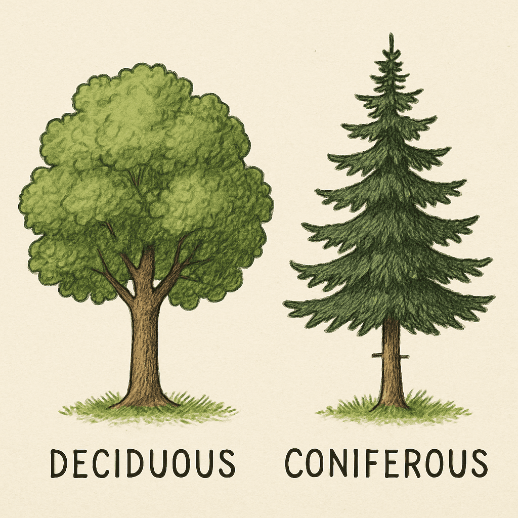 Illustration Of Deciduous And Coniferous Trees
