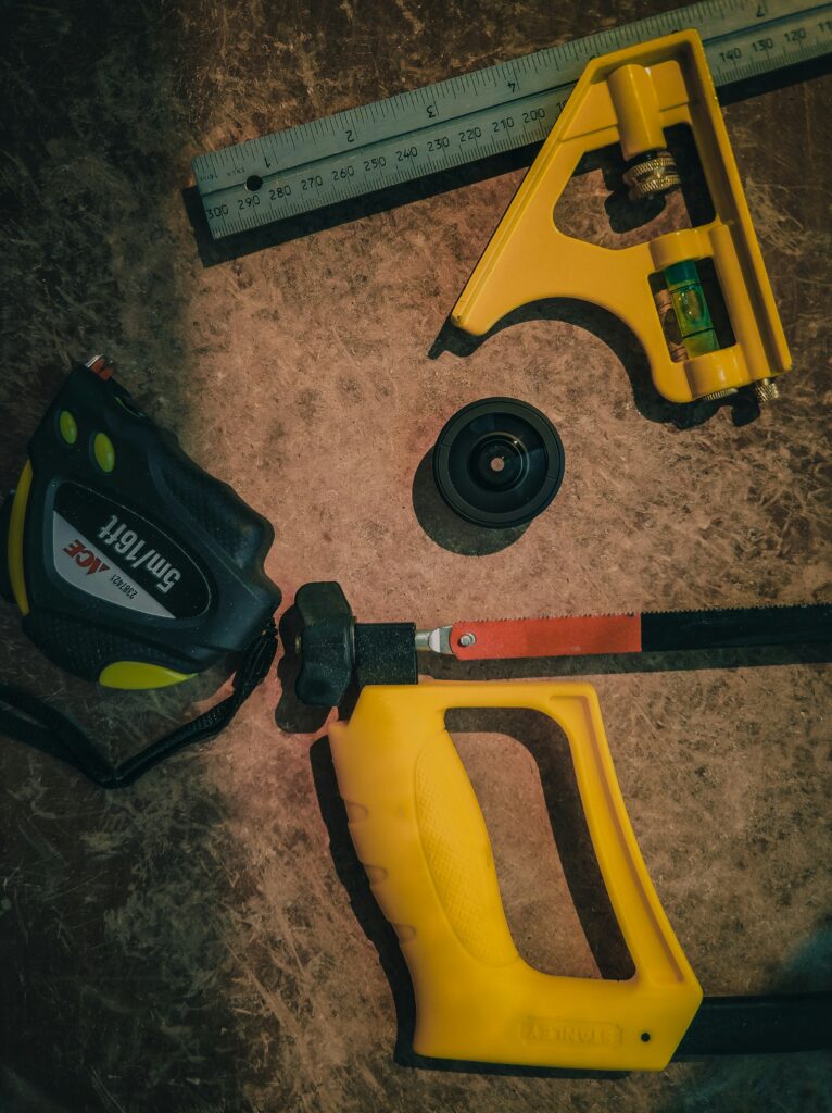 Tools and equipment ready for installing a toilet seat