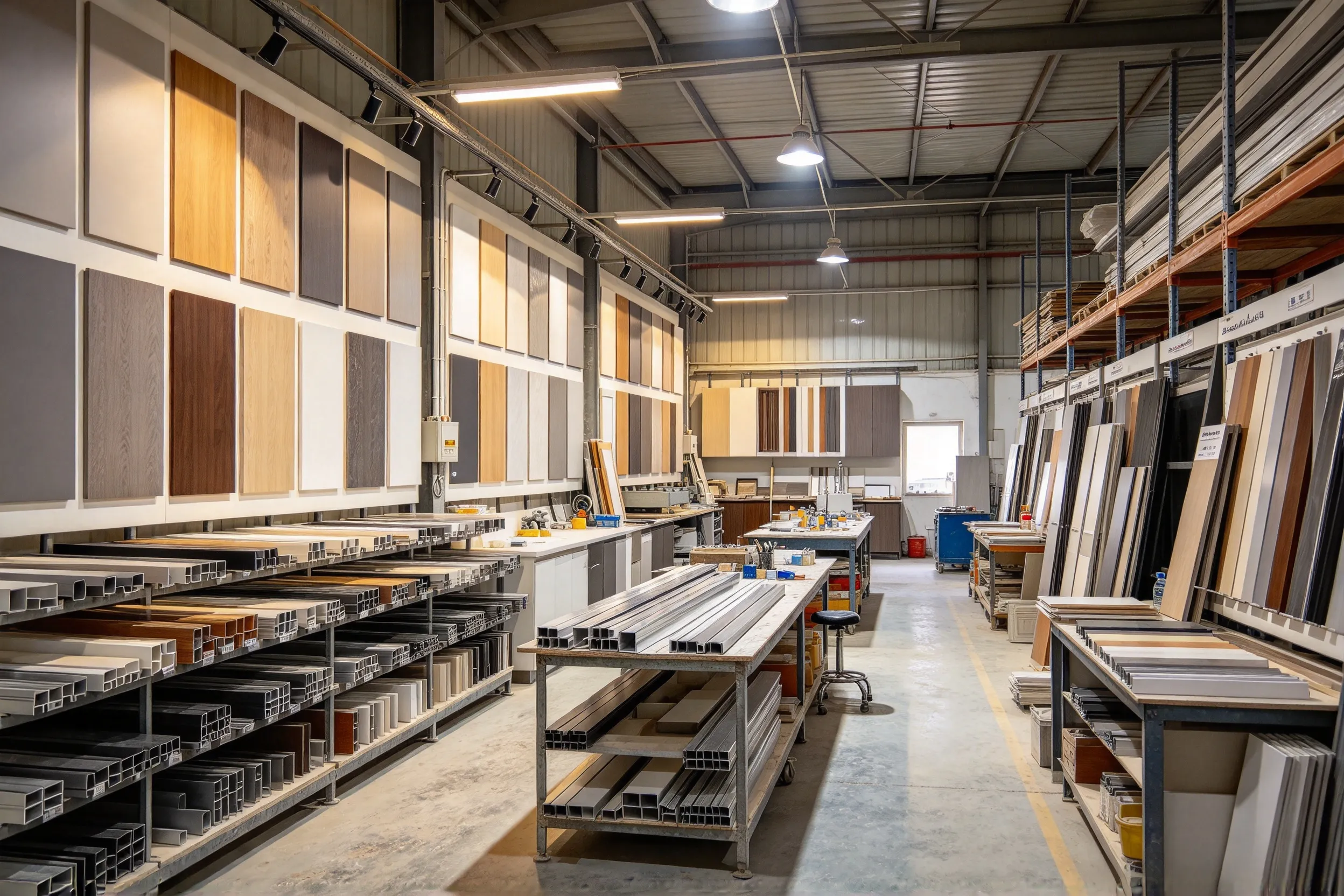 Kitchen Cabinet Showroom On Al Kharj Road Riyadh With Aluminum Profiles And Door Finish Samples