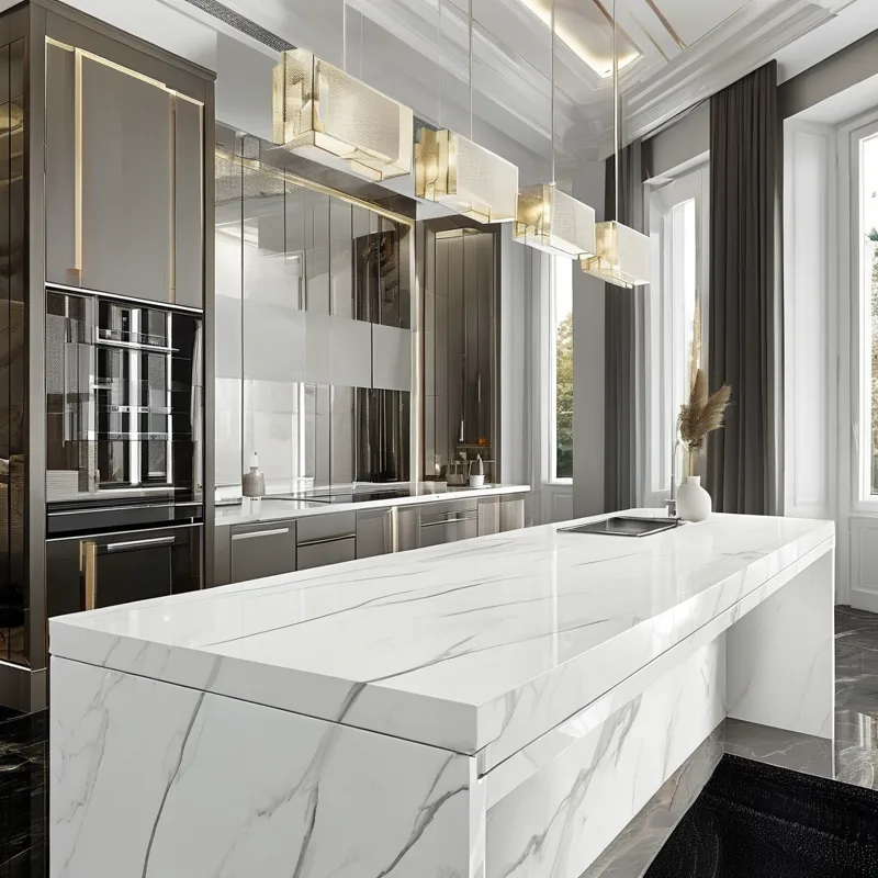 White marble countertop with classic grey veining