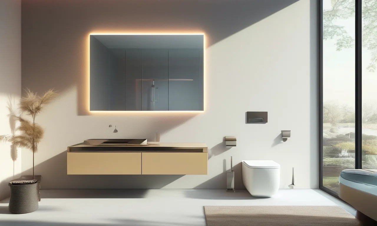 Modern smart bathroom with LED mirror and smart toilet