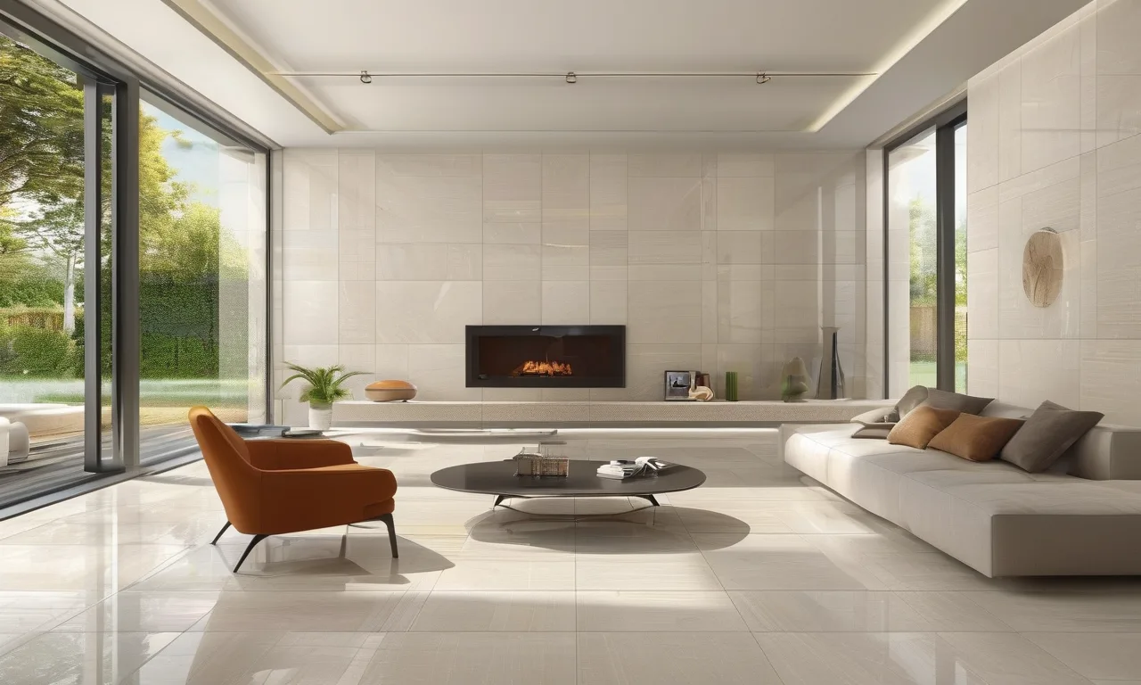Modern tile and stone flooring in a bright living space