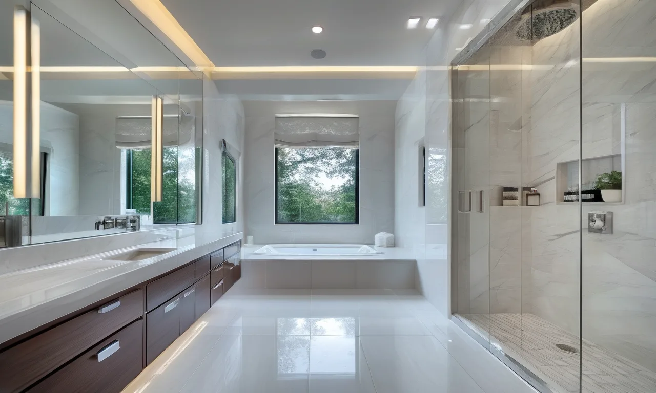 Modern US master bathroom with smart mirror