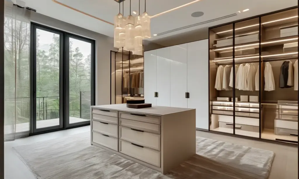 Luxury walk-in closet wardrobe interior