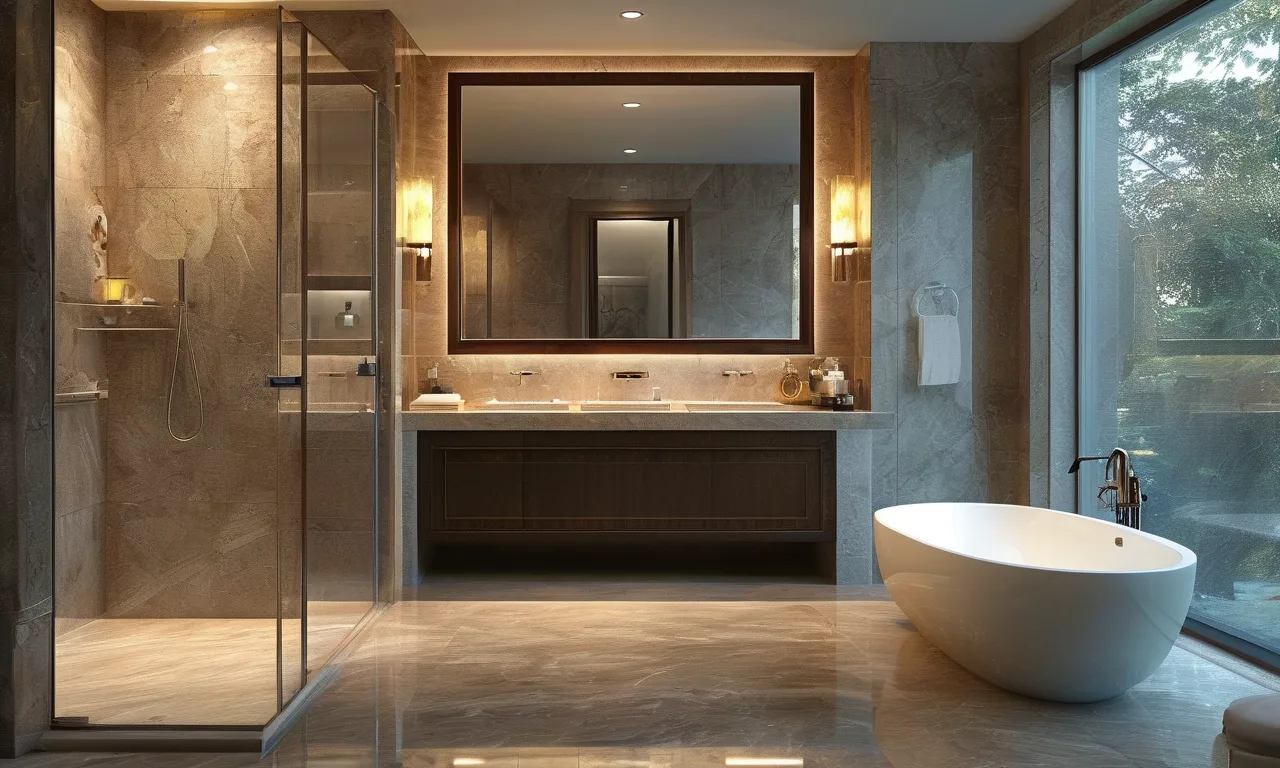 Luxury bathroom with both walk-in shower and freestanding tub