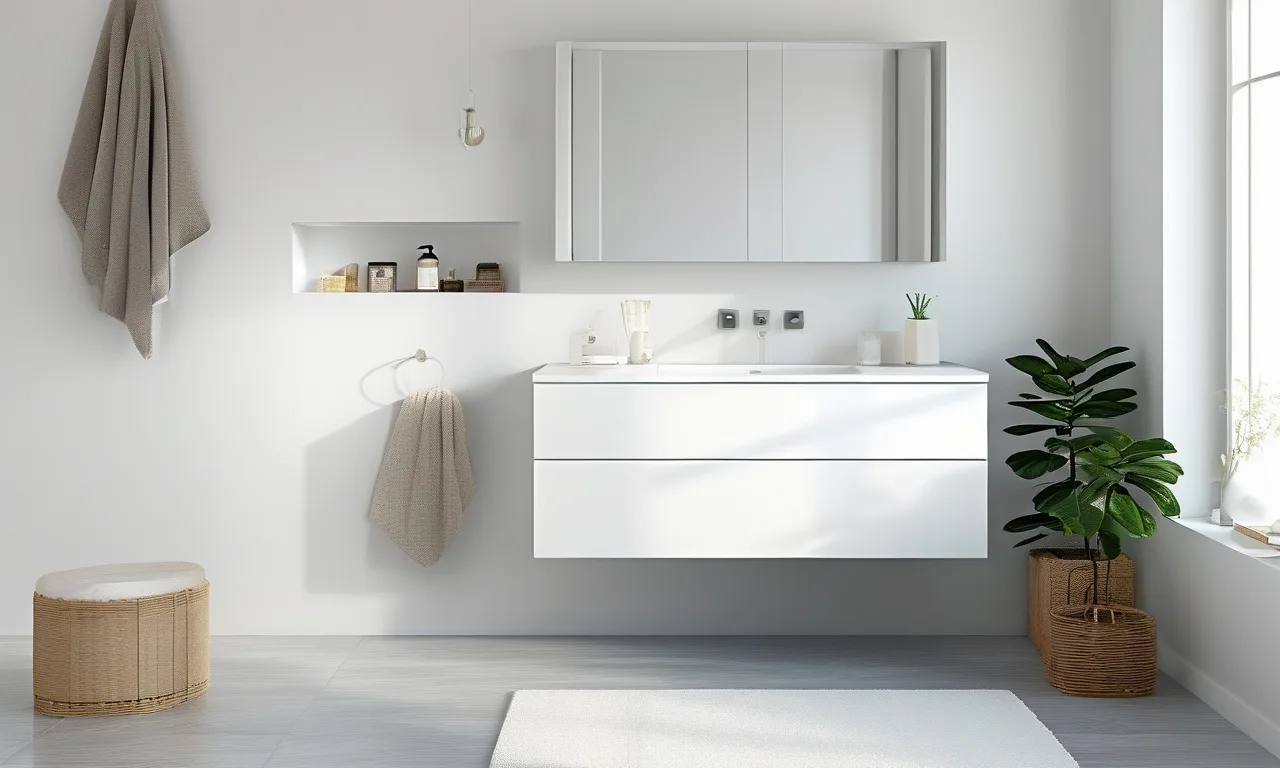 White MDF bathroom vanity with smooth painted finish