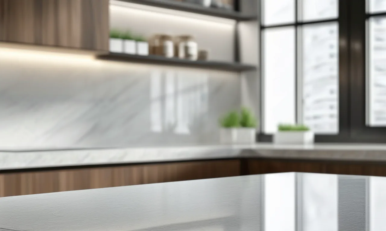 White quartz countertop with grey veining