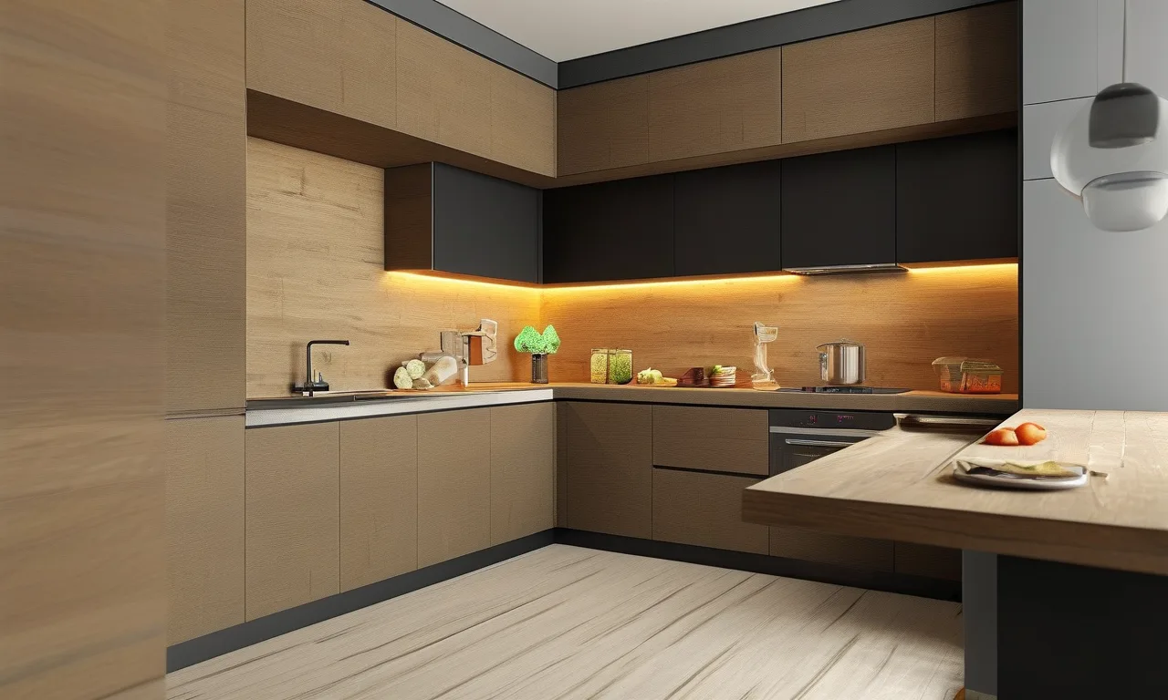 Warm wood-look laminate kitchen countertop