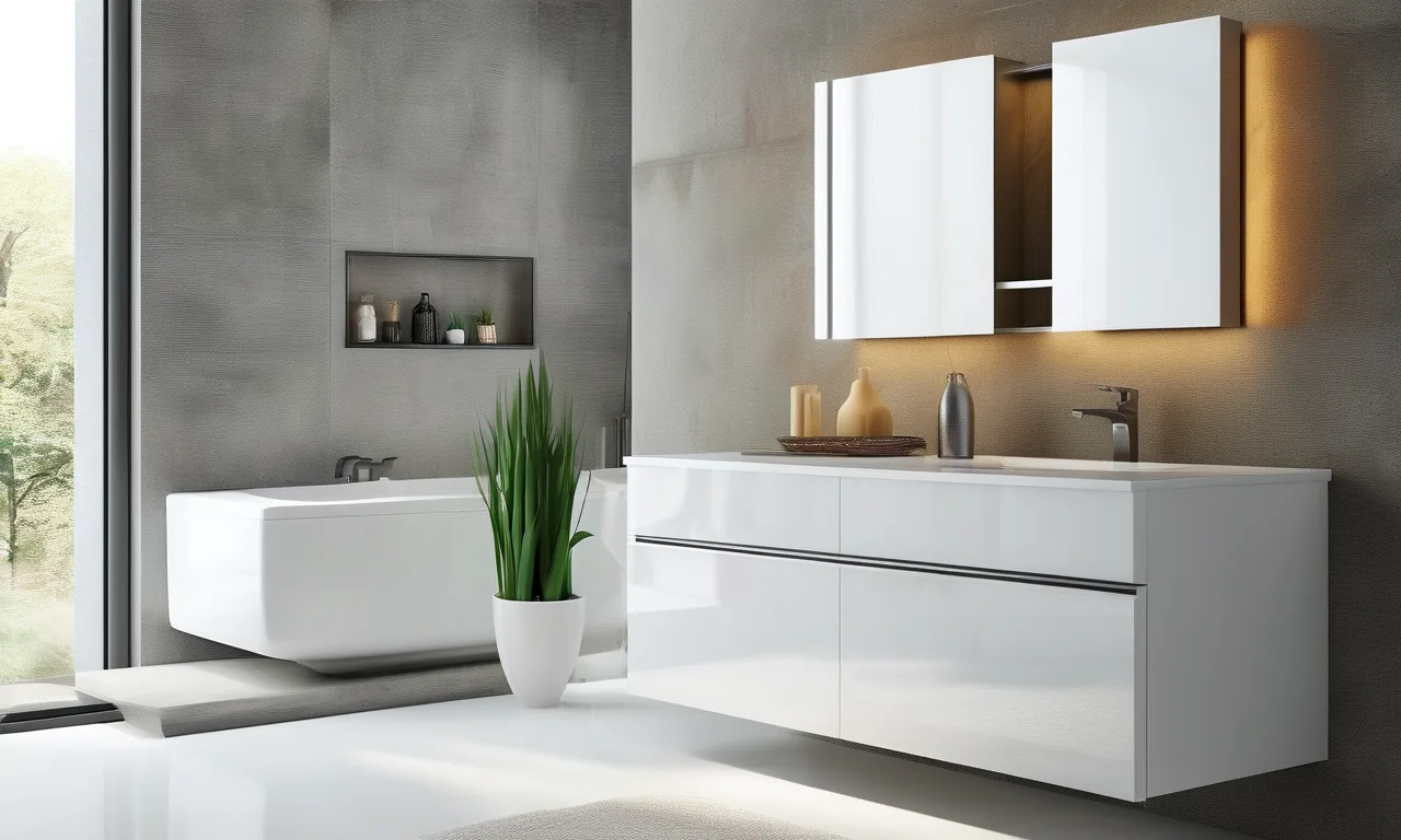 White PVC bathroom vanity with waterproof glossy surface