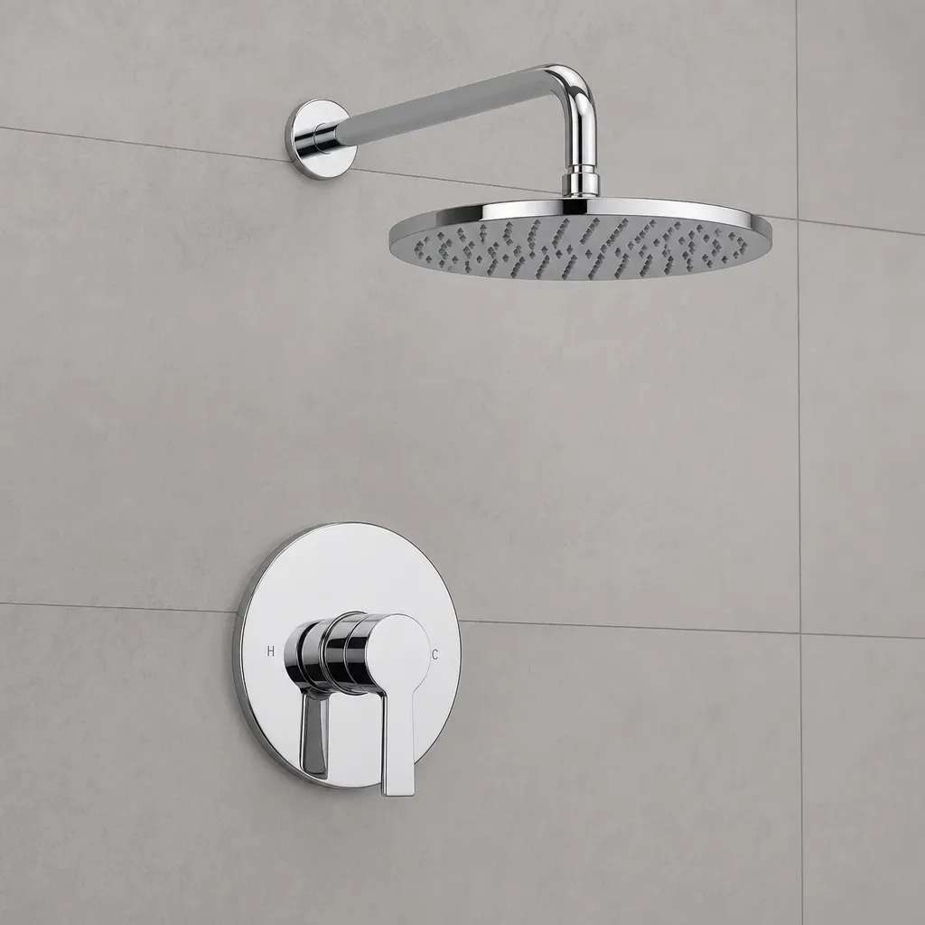 Ensemble de robinetterie de douche moderne chromée avec pomme de douche à effet pluie et poignée unique