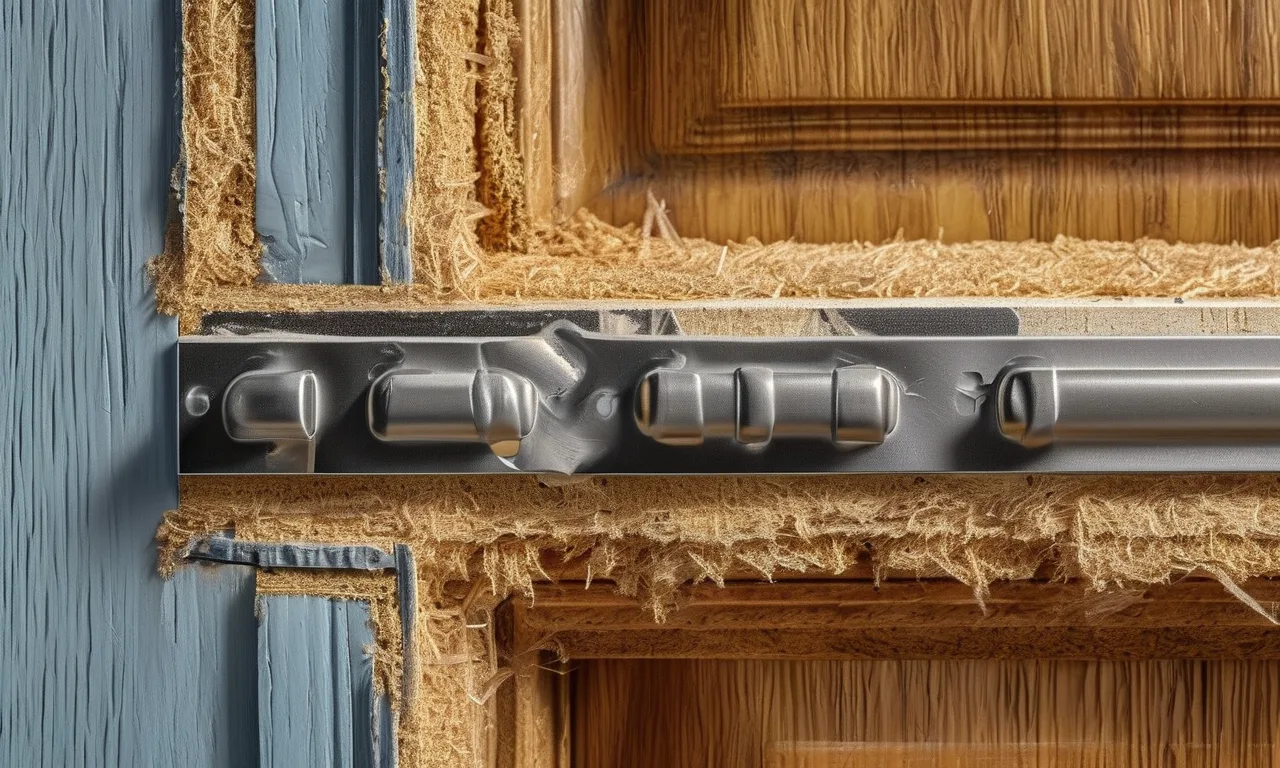 Door jamb with hinges and shims in a rough opening
