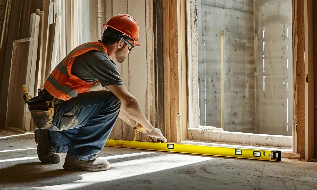 Carpenter measuring a door rough opening