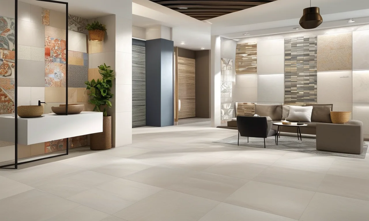 Modern tile showroom with floor and wall tile displays