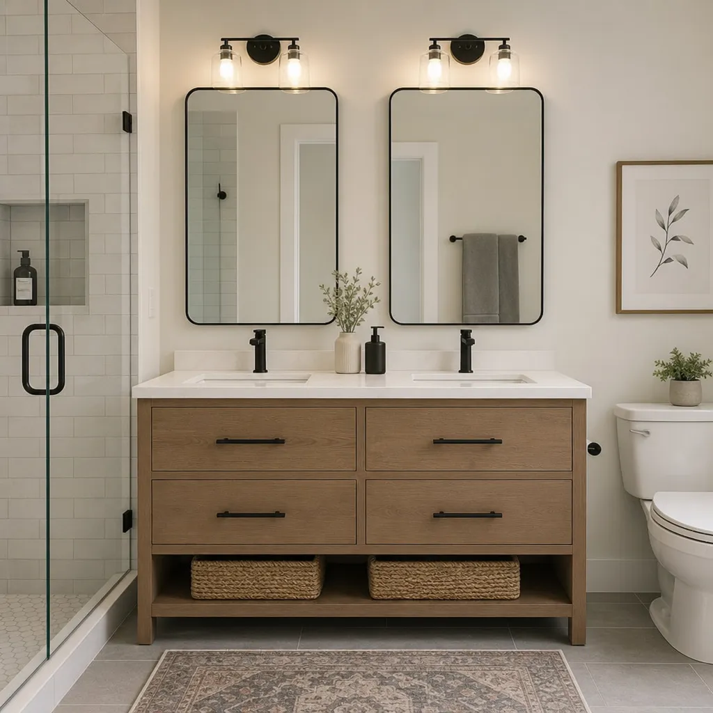 Modern Bathroom With A 48 Inch Double Sink Vanity