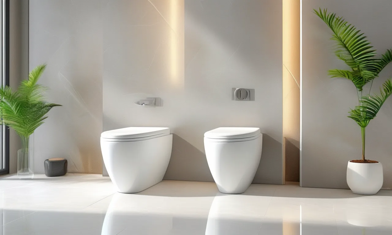 Standard height and chair height toilets compared side by side